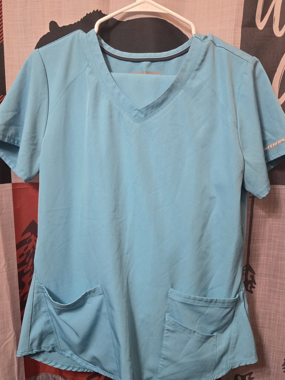 Skechers Women’s V-Neck Tee Top - Bottoms Light Blue - Picture 1 of 2